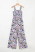 Retro Floral Print Smocked Bodice Wide Leg Jumpsuit